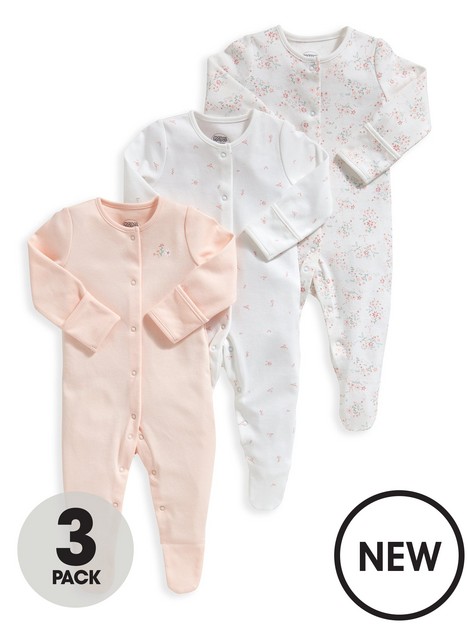 mamas-papas-baby-girlsnbspfloral-sleepsuits-3-packnbsp--pink