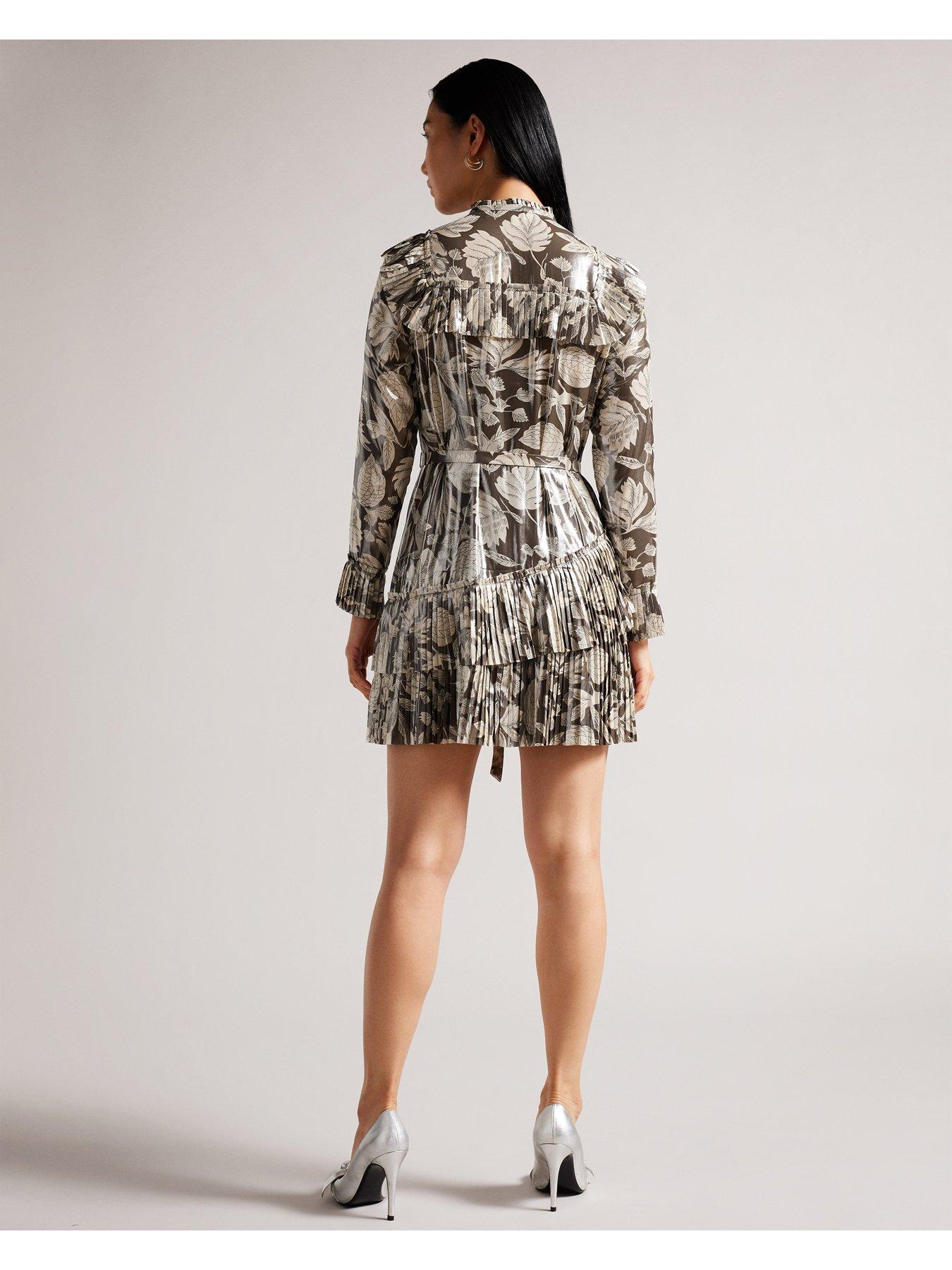 stillFront image of ted-baker-alyvia-ruffle-detail-mini-shirt-dress-brown