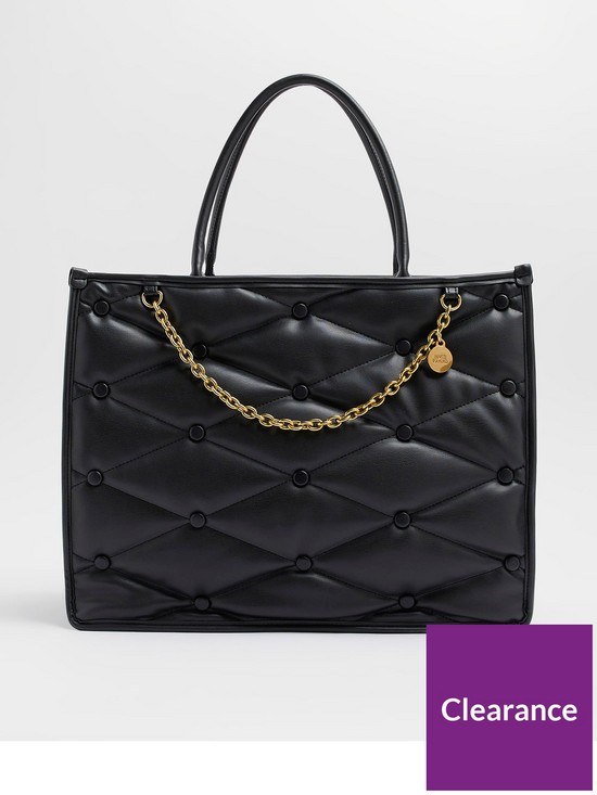 front image of river-island-quilted-pin-stud-tote-bag-black