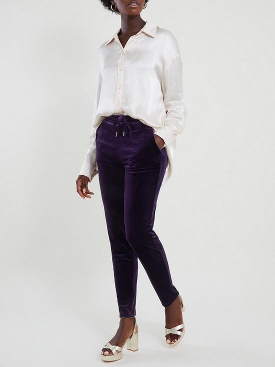 front image of monsoon-recycled-velvet-tapered-trouser-purple