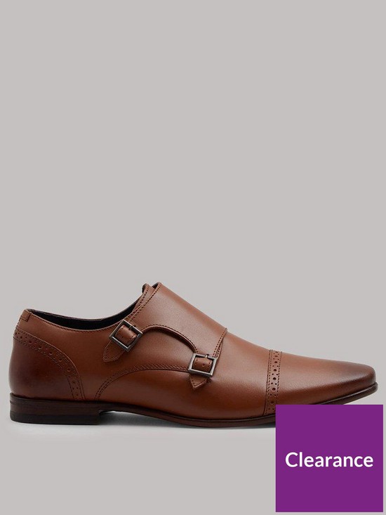 front image of burton-menswear-london-burton-leather-monk-shoes