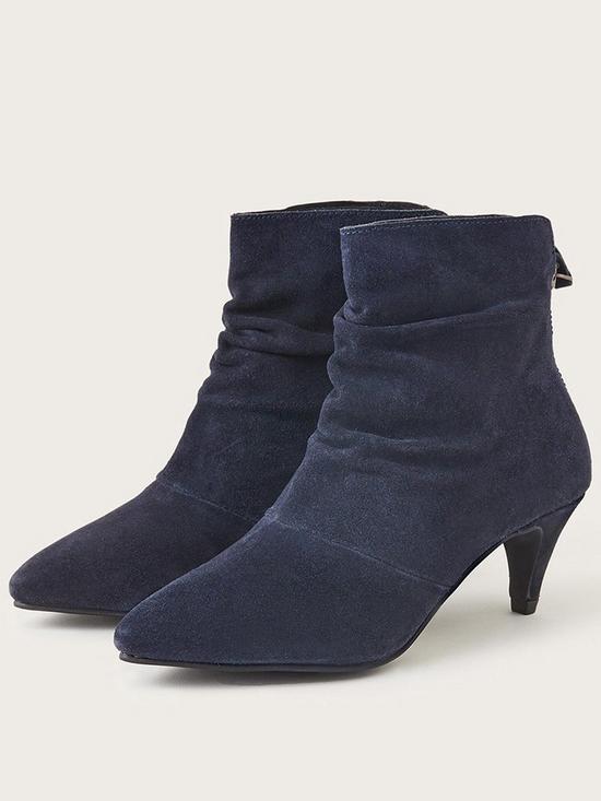 front image of monsoon-rouched-kitten-heel-suede-boot-navy