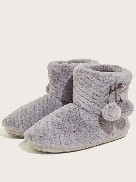 front image of monsoon-quilted-pom-pom-slipper-boots-grey
