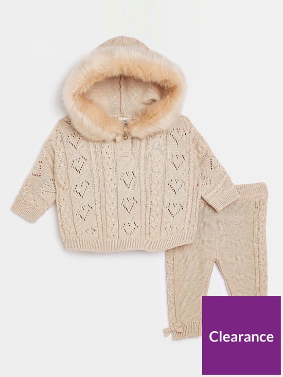 front image of river-island-baby-baby-girls-knitted-poncho-set-beige