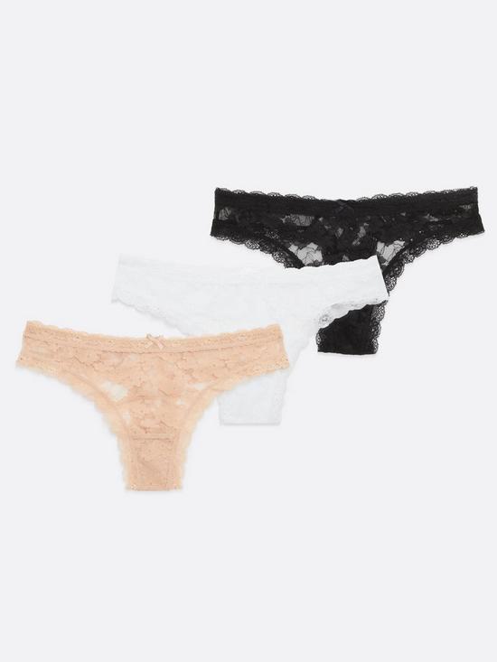 front image of new-look-3-pack-black-mink-and-white-floral-lace-thongs