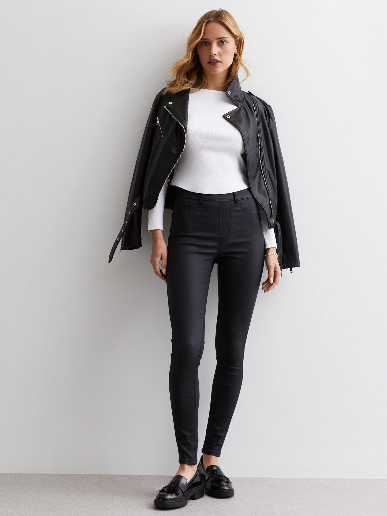 New Look Black Coated Leather-Look Mid Rise Lift & Shape Emilee Jeggings