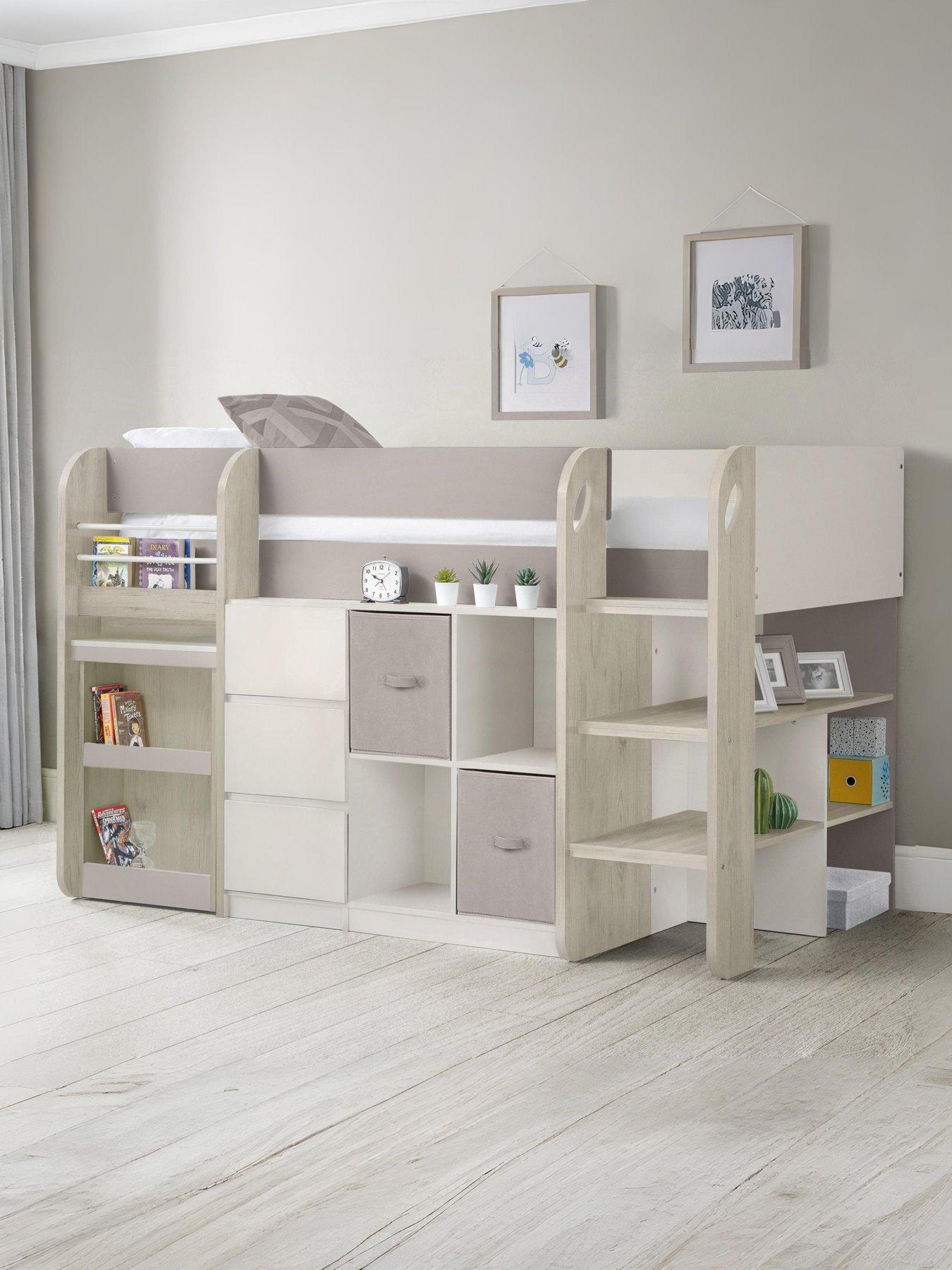 Julian Bowen Saturn Midsleeper Bed with Desk, Bookcases and 3 Drawer Chest - Taupe