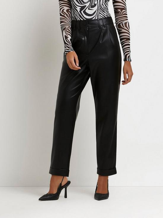 front image of river-island-high-waisted-pu-peg-trouser-black