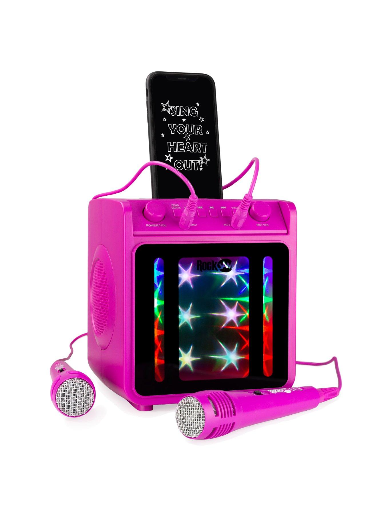RockJam 10 Watt oplaadbare Bluetooth karaoke-machine met twee microfoons, voice changing effecten & LED-lampjes - roze