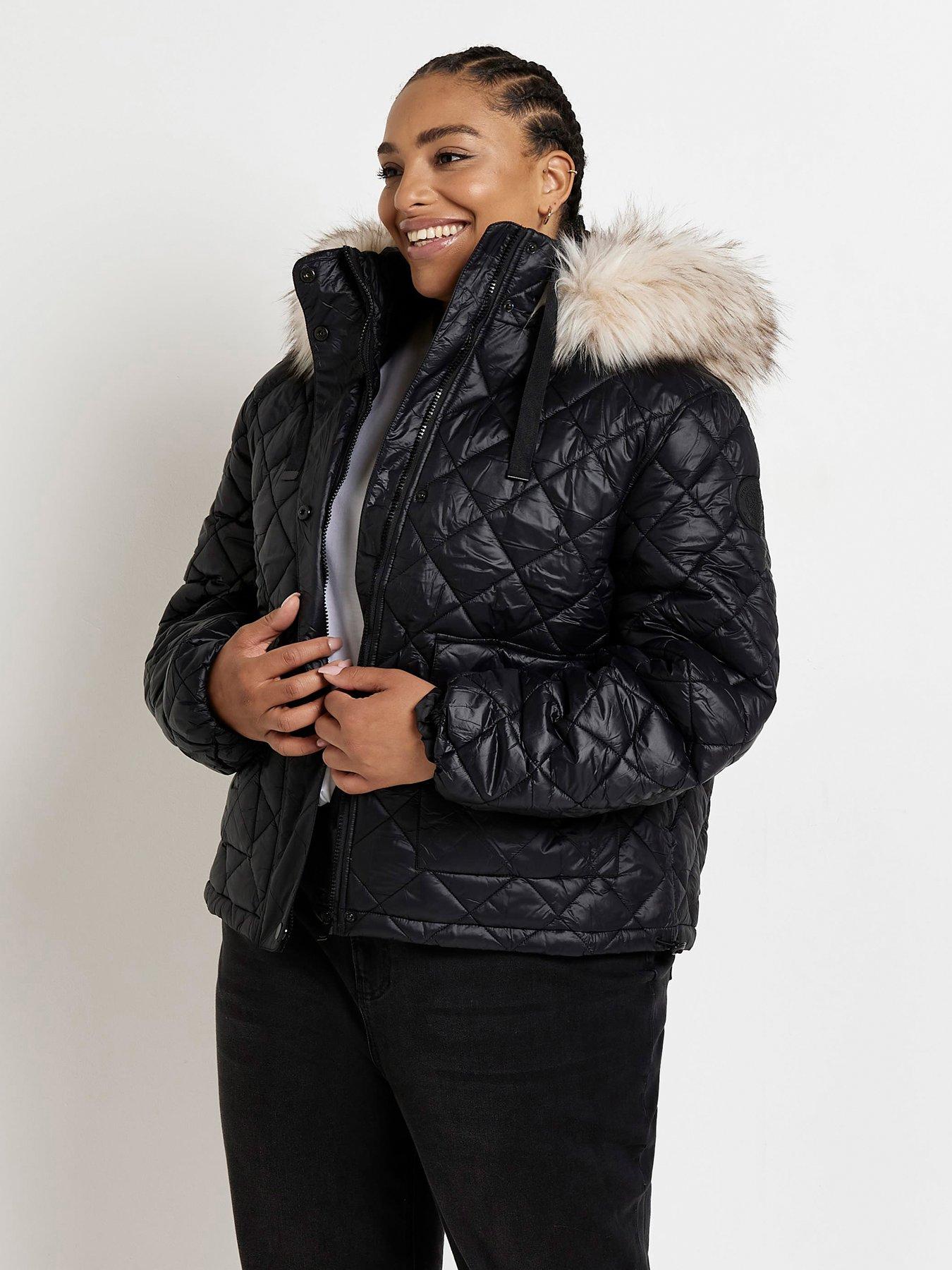 Plus Faux Fur Hood Padded Coat black