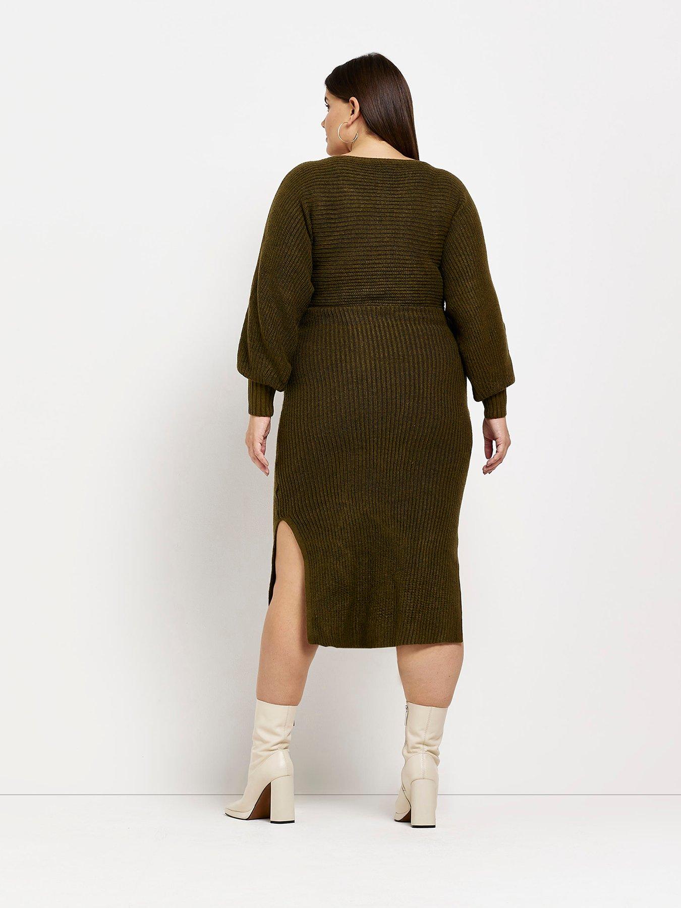  image of ri-plus-plus-wrap-maxi-dress-khaki