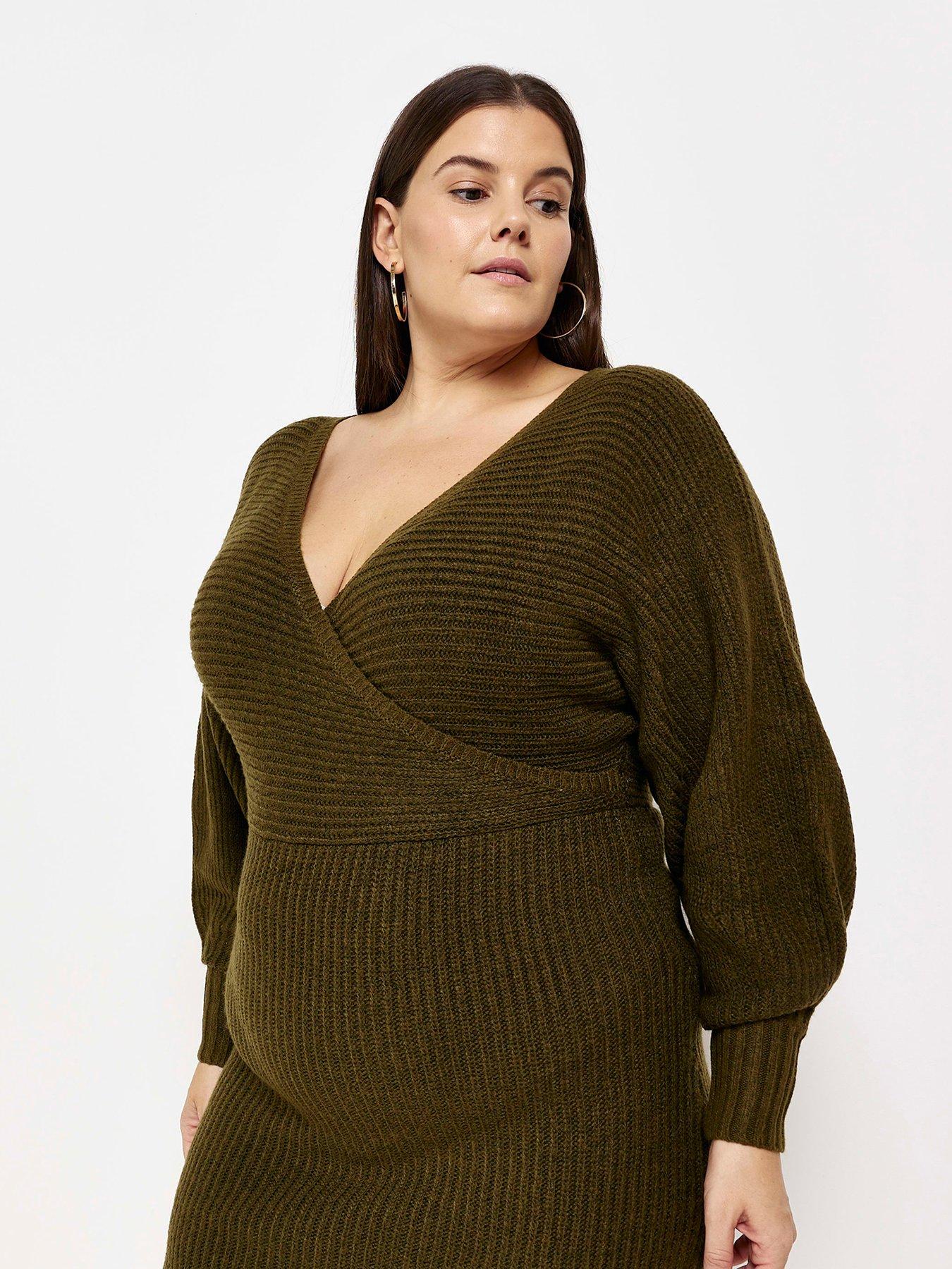  image of ri-plus-plus-wrap-maxi-dress-khaki