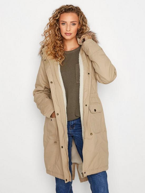 front image of long-tall-sally-beige-fur-trim-parka