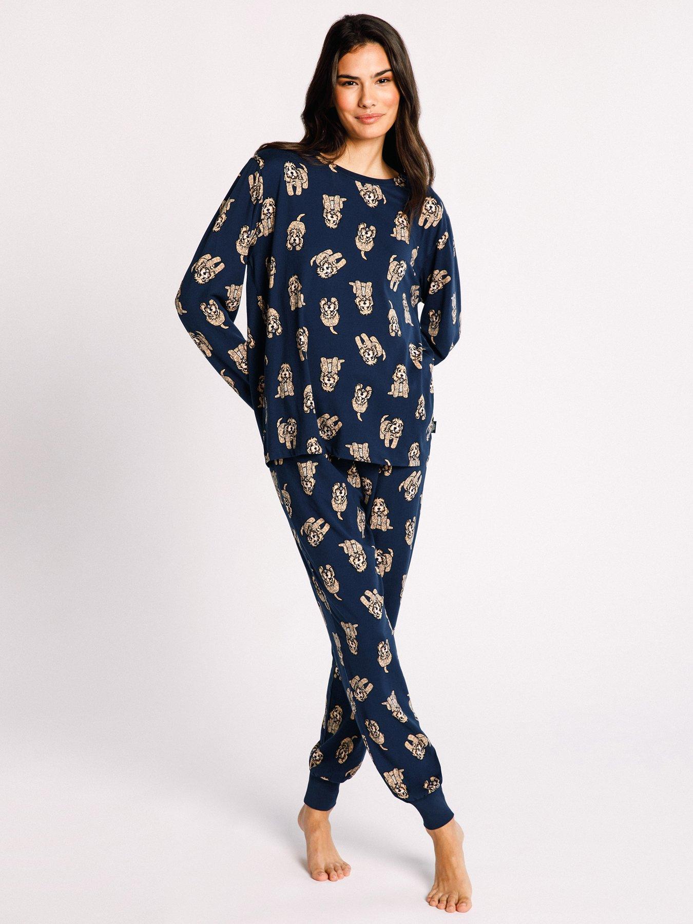 CHELSEA PEERS Long Crew Cockapoo Printed Pyjama Set - Navy | Littlewoods