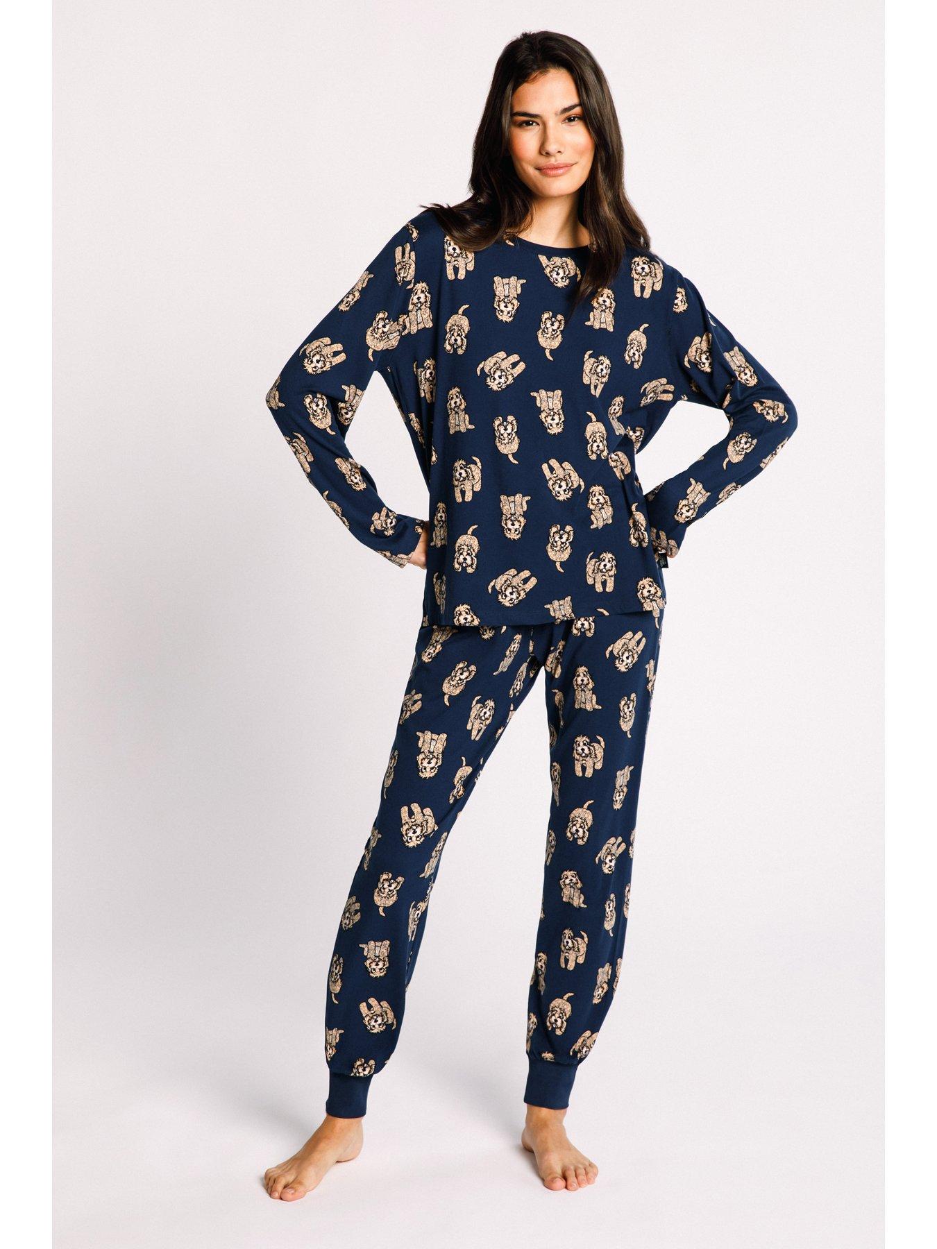 CHELSEA PEERS Long Crew Cockapoo Printed Pyjama Set - Navy | Littlewoods