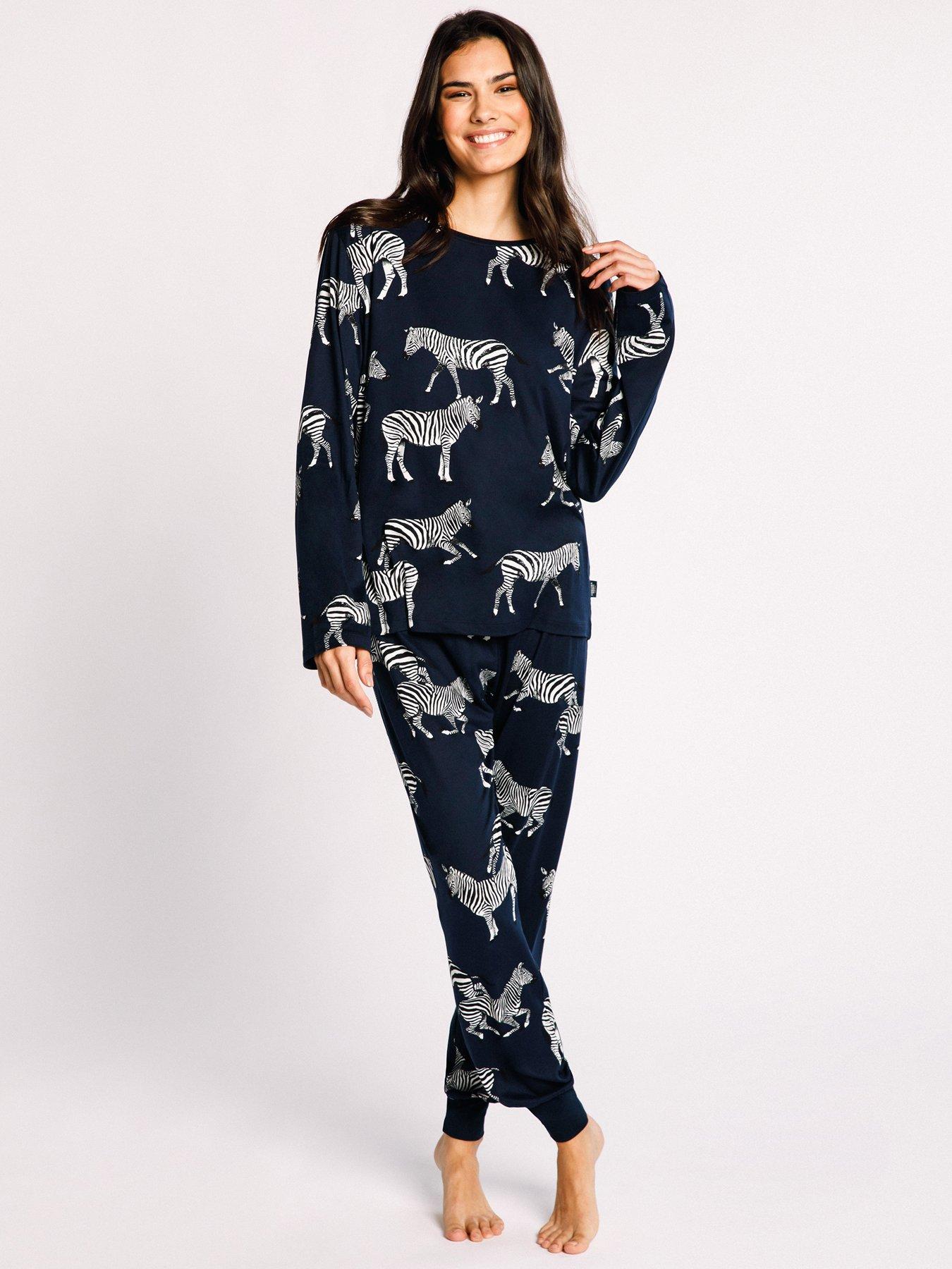 CHELSEA PEERS Long Crew Zebra Printed Set