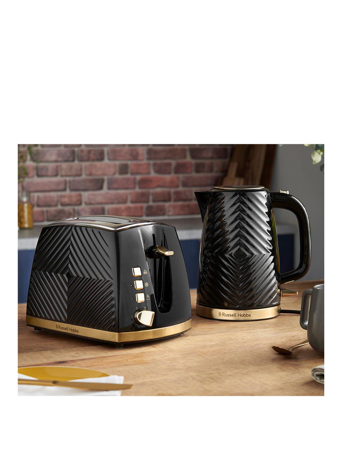 Image 1 of 7 of Russell Hobbs Groove Kettle &amp; Toaster Bundle - Black