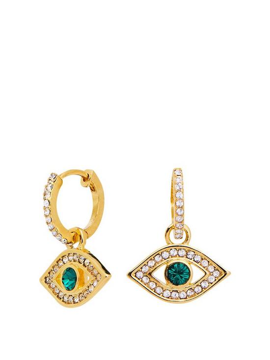front image of jon-richard-gold-plated-silver-crystal-evil-eye-charm-earrings
