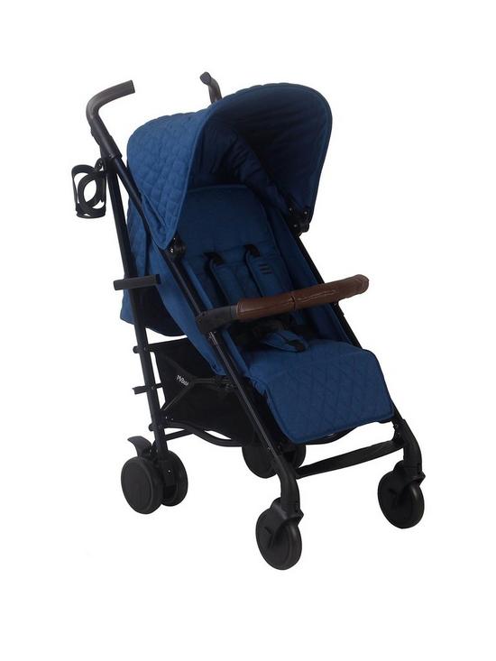 stillFront image of my-babiie-mb52-dani-dyer-quilted-navy-melange-lightweight-stroller-with-newborn-insert-changing-bag-and-leatherette