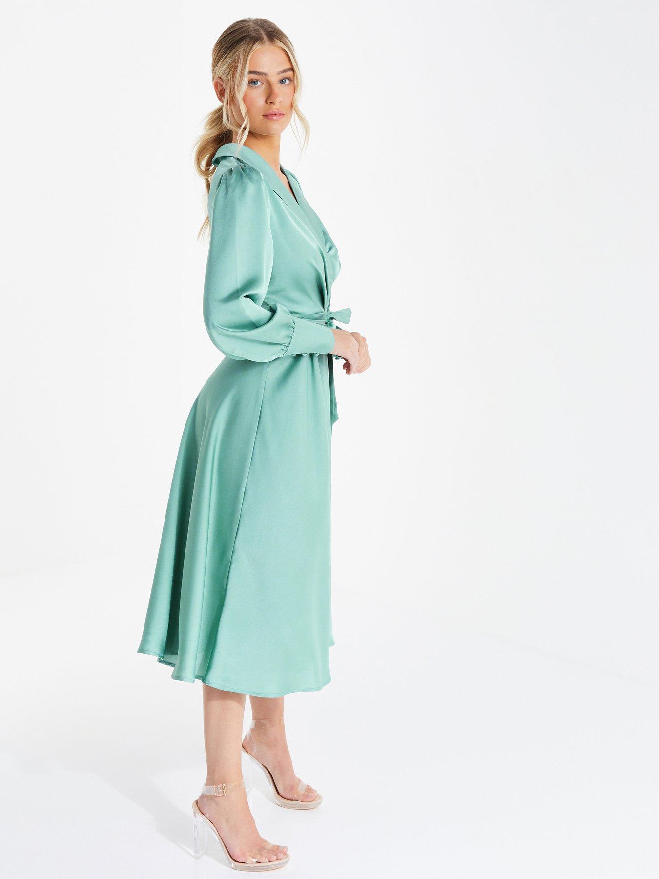 Quiz Petite Satin Wrap Midi Dress Light Blue littlewoods