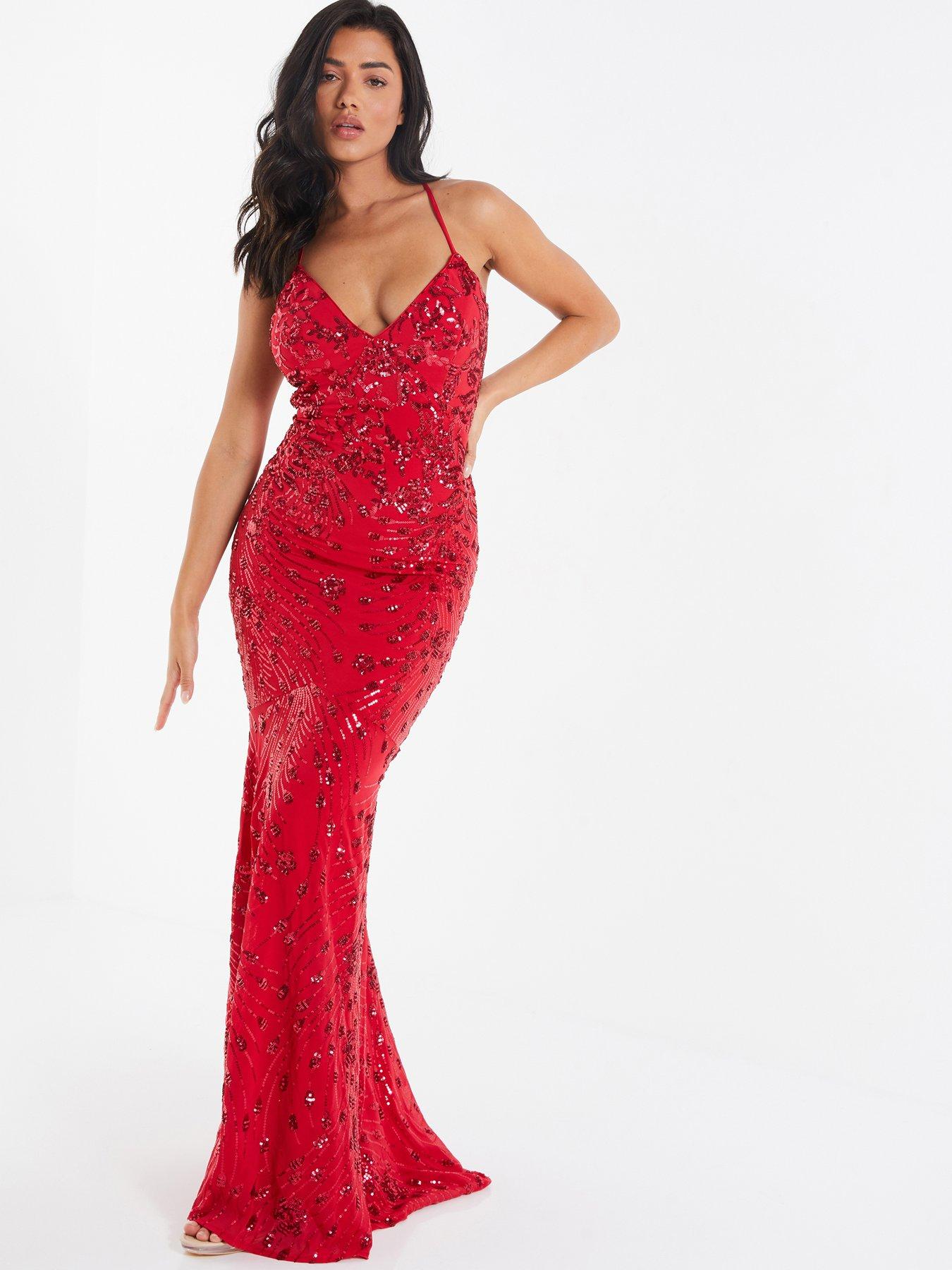 Sequin Fishtail Maxi Dress Red