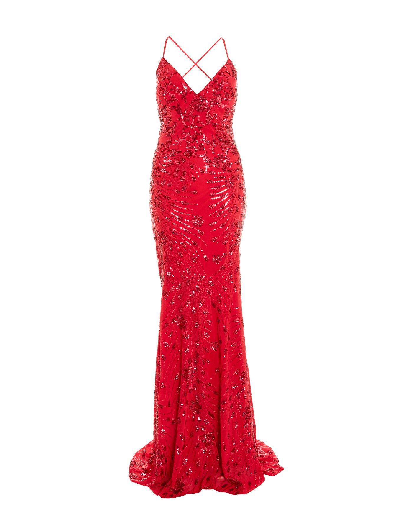 Quiz Sequin Fishtail Maxi Dress - Red | Littlewoods