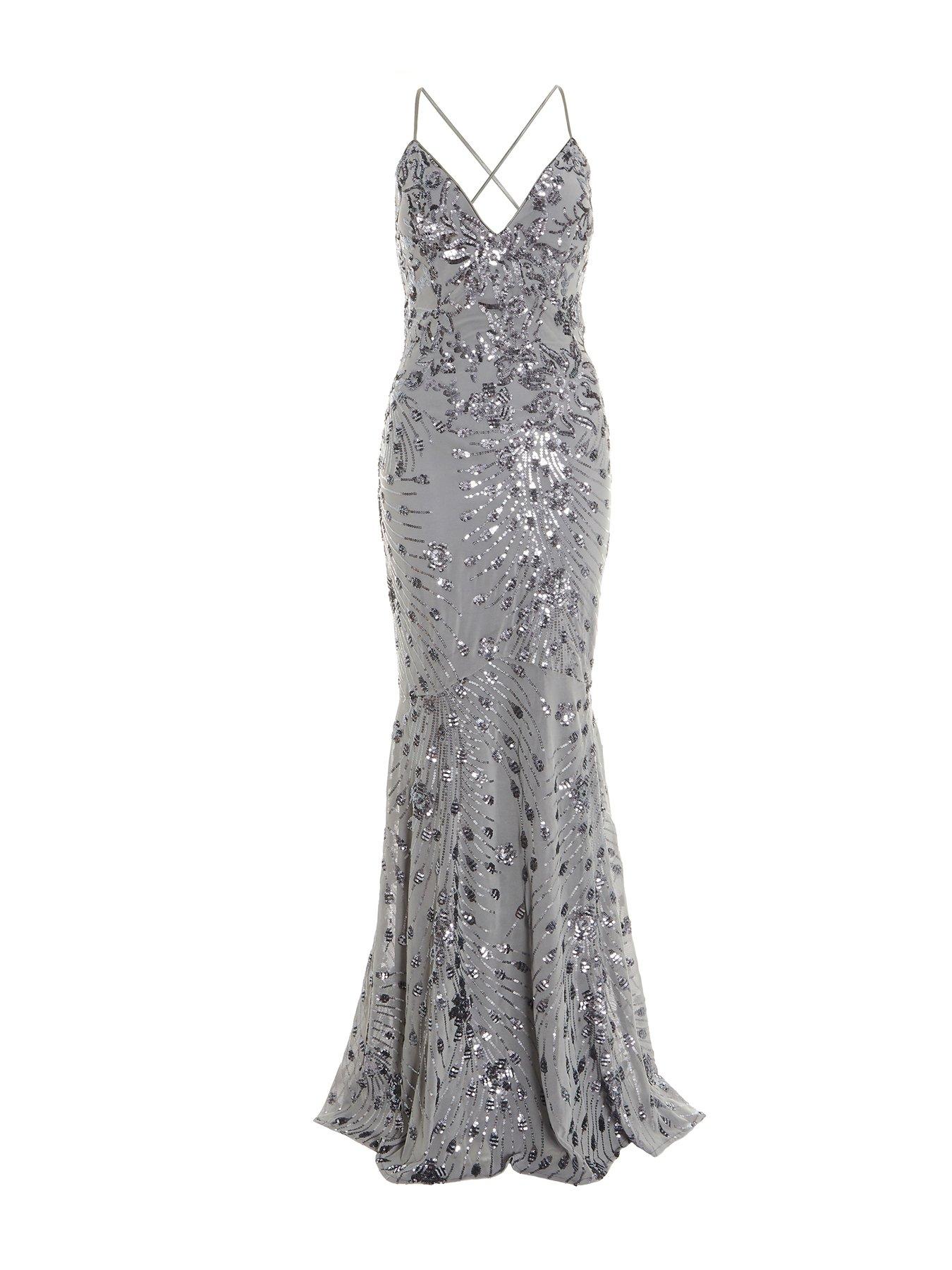 Quiz Sequin Fishtail Maxi Dress - Grey | Littlewoods