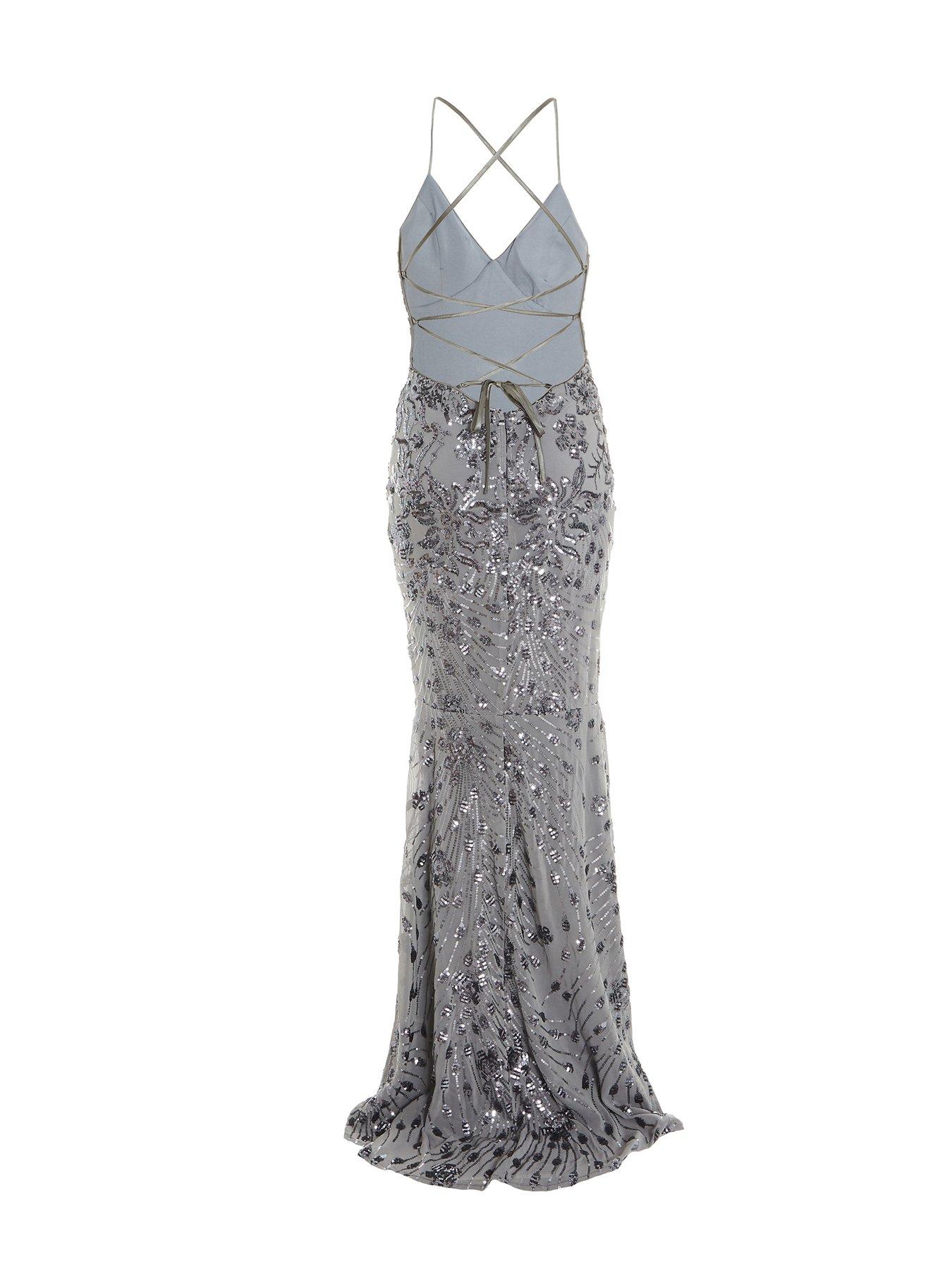 quiz grey dress Quiz Sequin Fishtail Maxi Dress - Grey