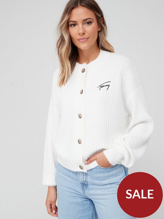 front image of tommy-jeans-cosy-signature-cardigan-white