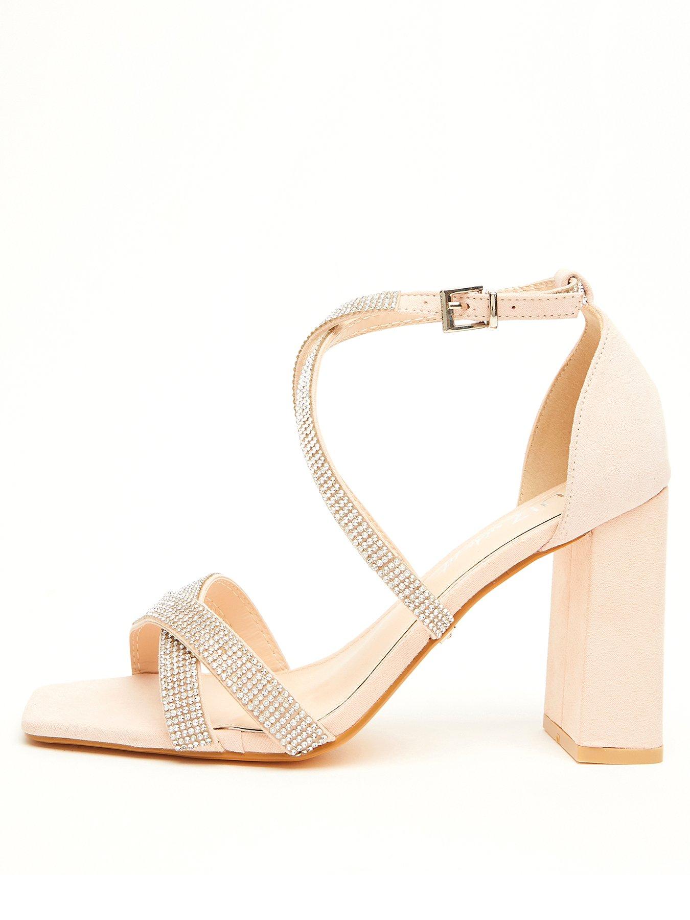 Wide Fit Diamante Heeled Sandals Nude