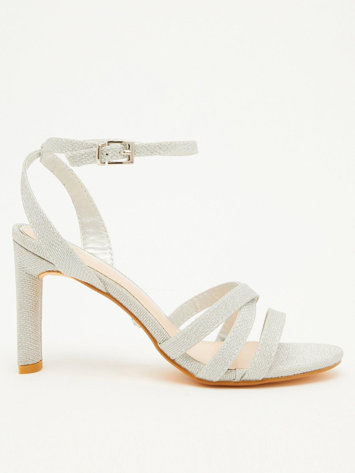Image 1 of 5 of Quiz Wide Fit Shimmer Block Heeled Sandals - Silver