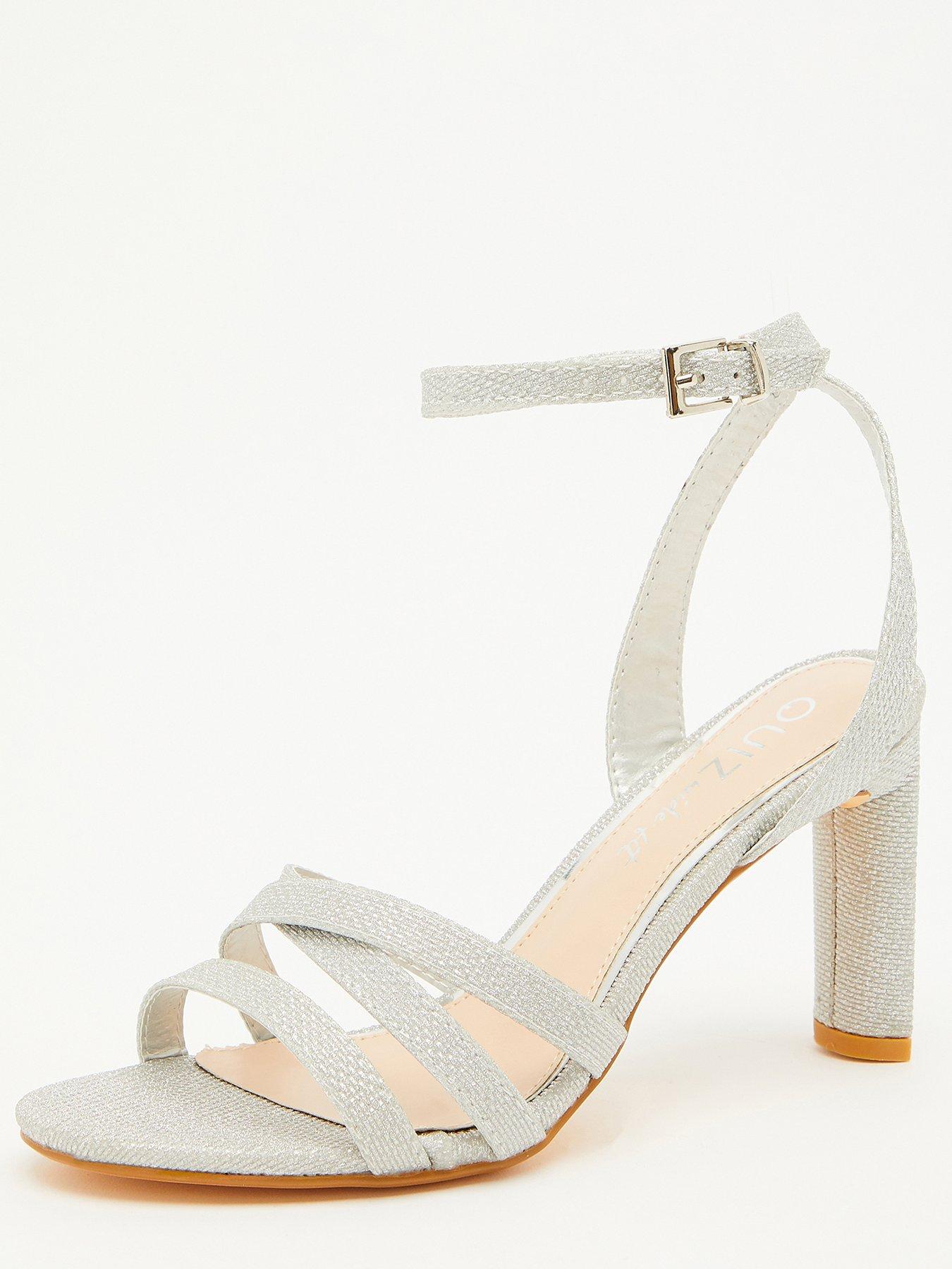 Image 2 of 5 of Quiz Wide Fit Shimmer Block Heeled Sandals - Silver