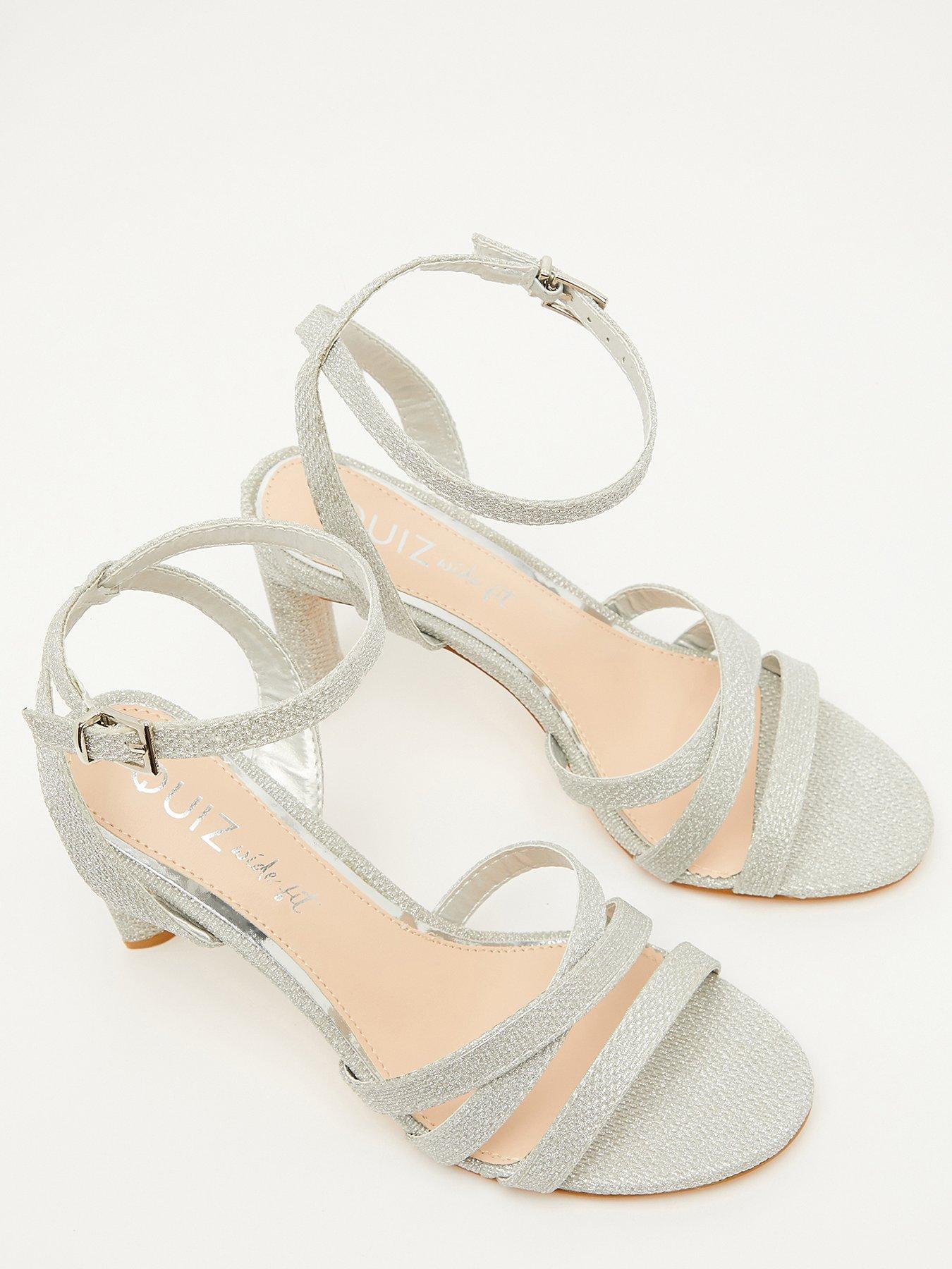 Wide Fit Shimmer Block Heeled Sandals Silver
