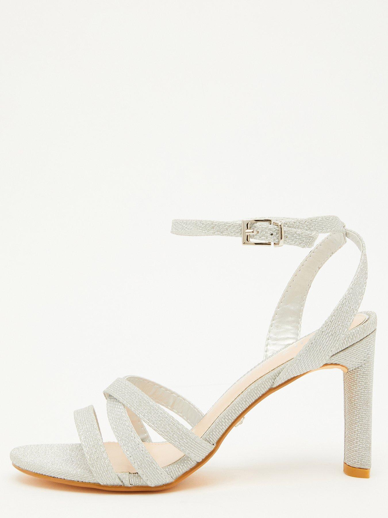 Image 4 of 5 of Quiz Wide Fit Shimmer Block Heeled Sandals - Silver