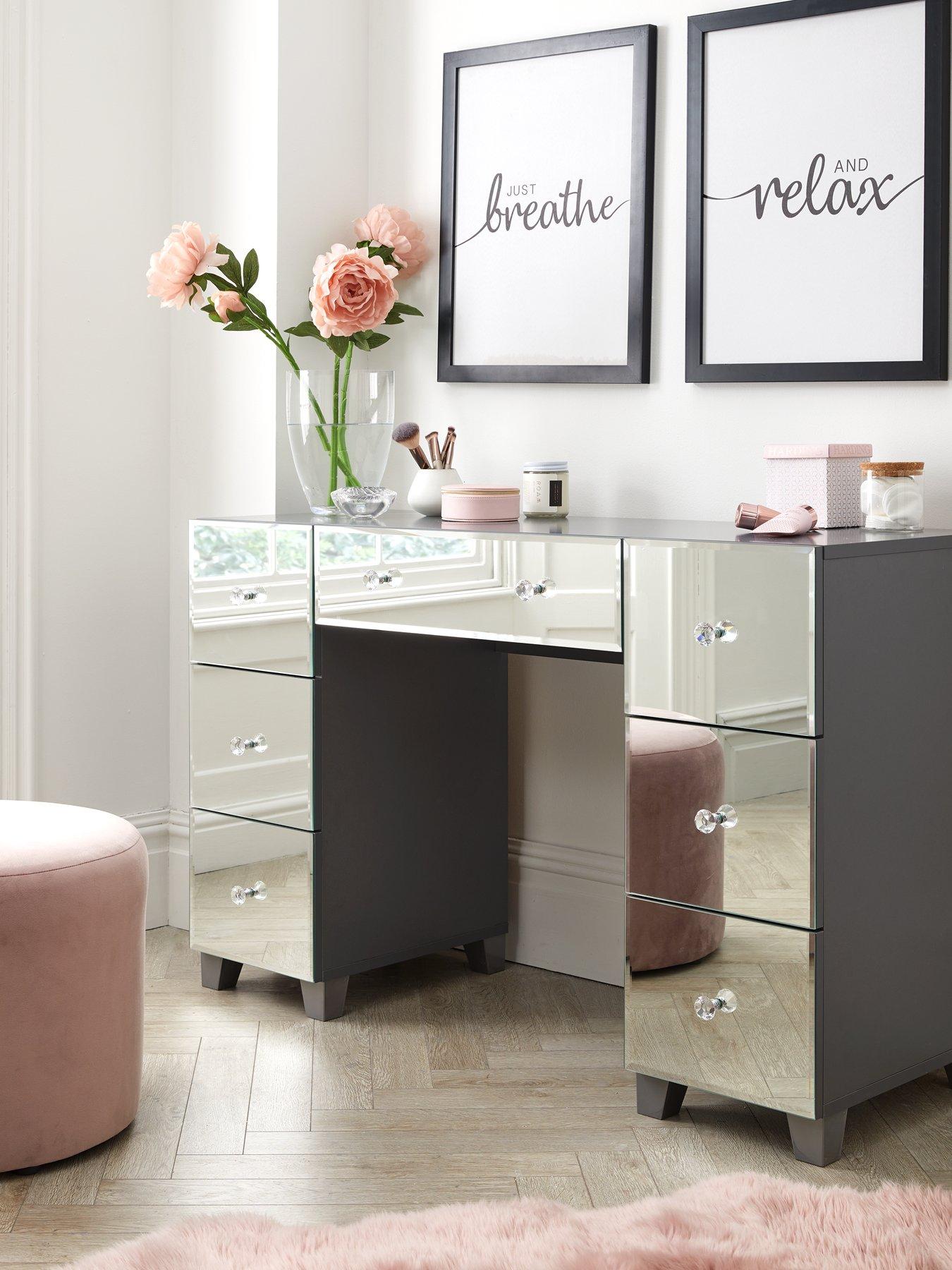 Very Home Bellagio 7 Drawer Dressing Table with Mirrored Fronts Grey