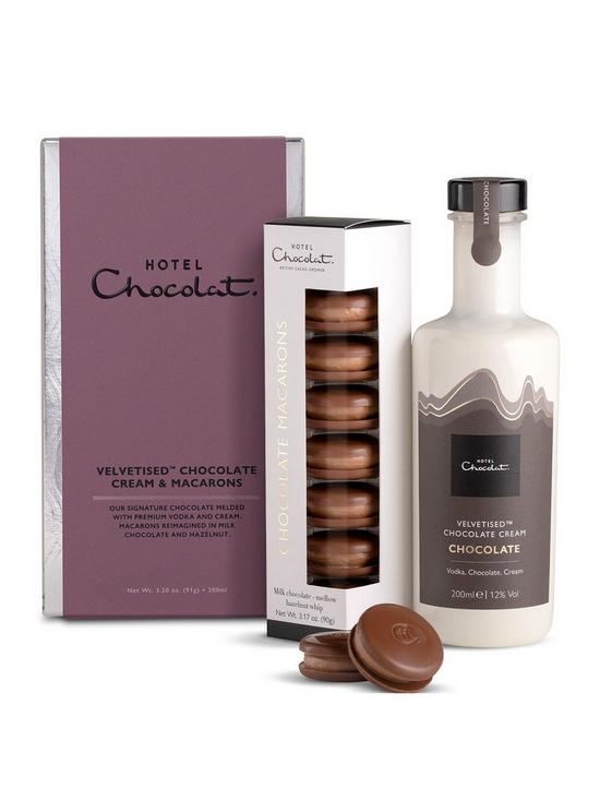 front image of hotel-chocolat-tipples-amp-treats-velvetised-chocolate-cream-200ml-amp-macarons