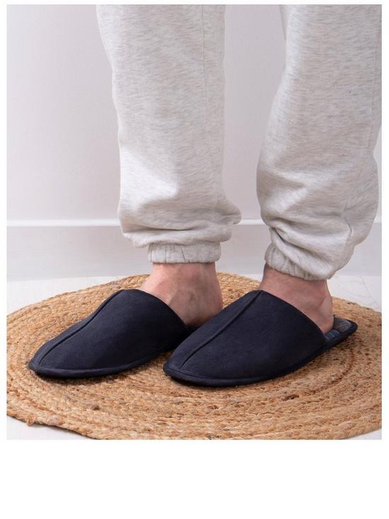 stillFront image of totes-suedette-mule-slippers-with-check-lining-navy