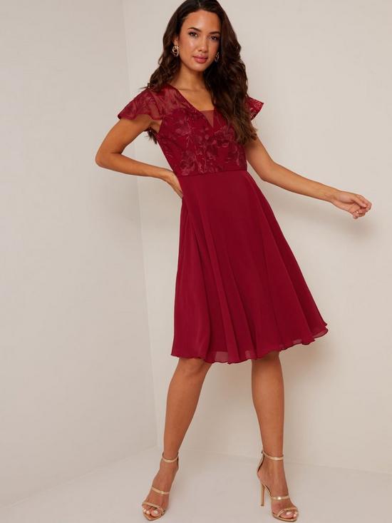 front image of chi-chi-london-v-neck-embroidered-midi-dress--nbspred