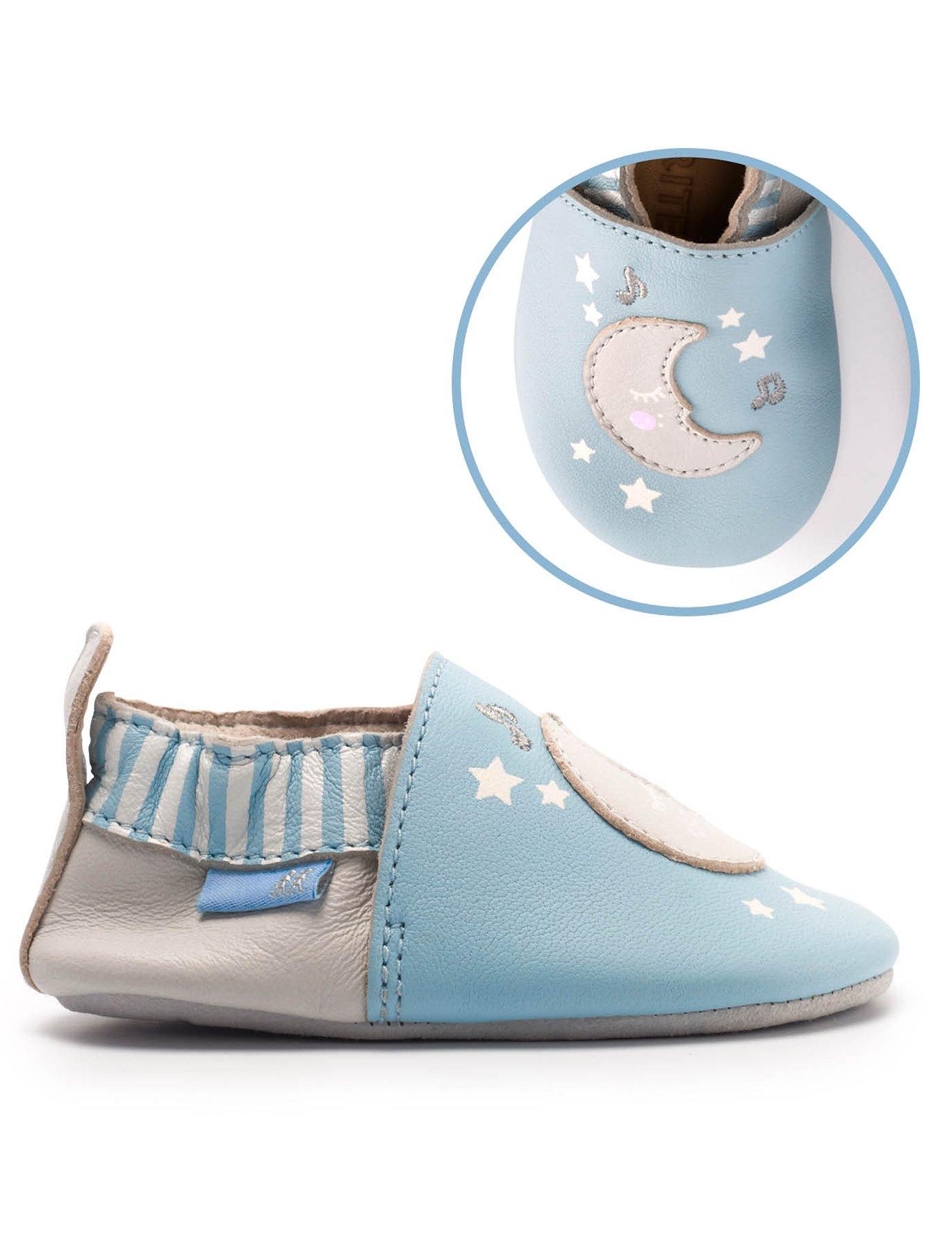  image of start-rite-babynbspfable-moonnbspstar-lullaby-blue-soft-leather-elasticated-pull-on-firstnbspshoes