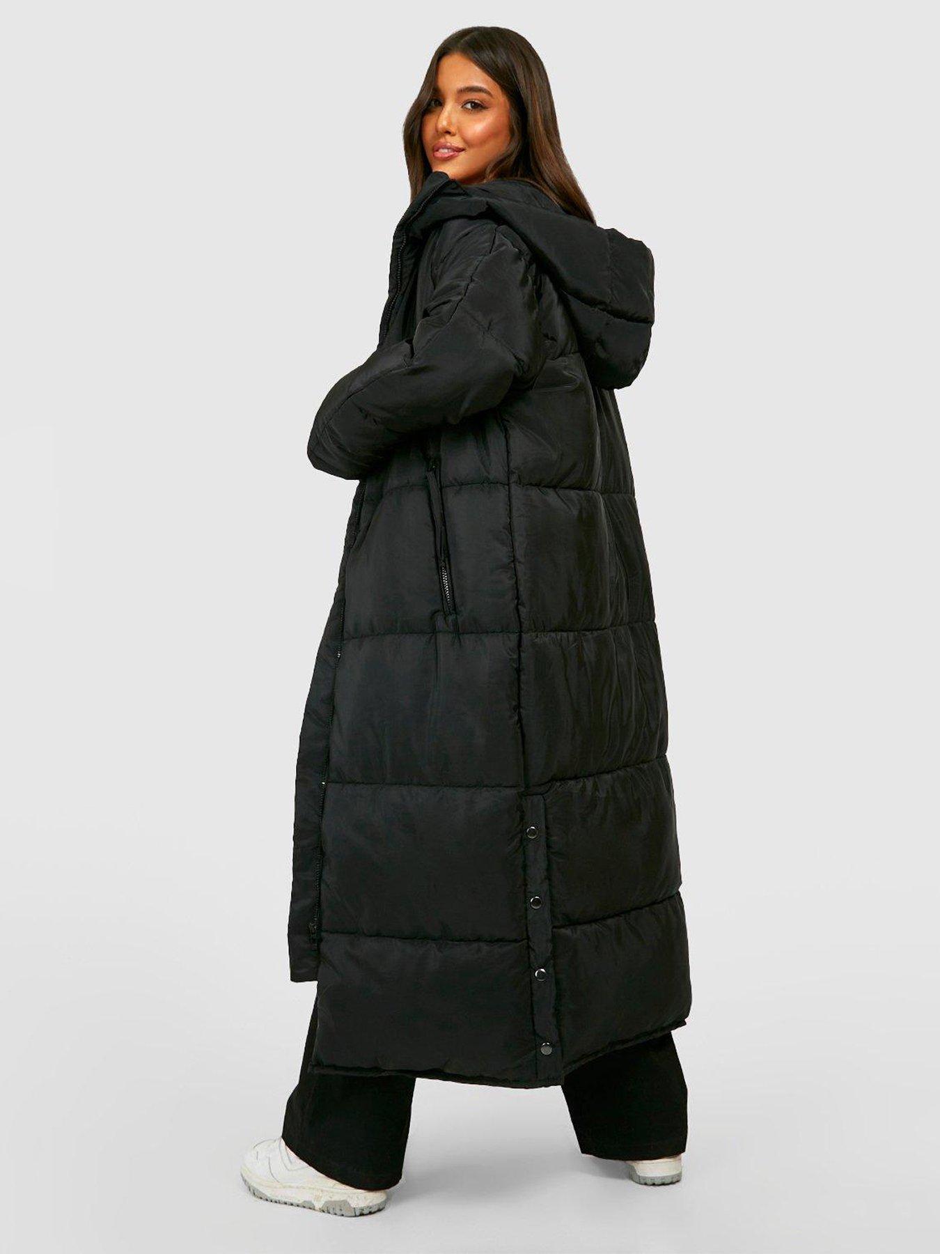 Boohoo longline padded coat hotsell with hood in black