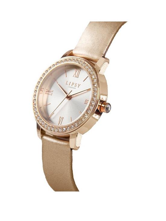 stillFront image of lipsy-rose-gold-strap-watch-with-silver-dial