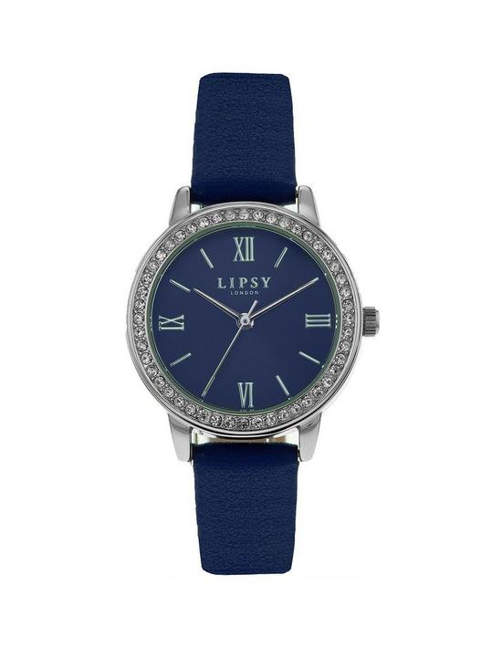 front image of lipsy-navy-strap-watch-with-navy-dial