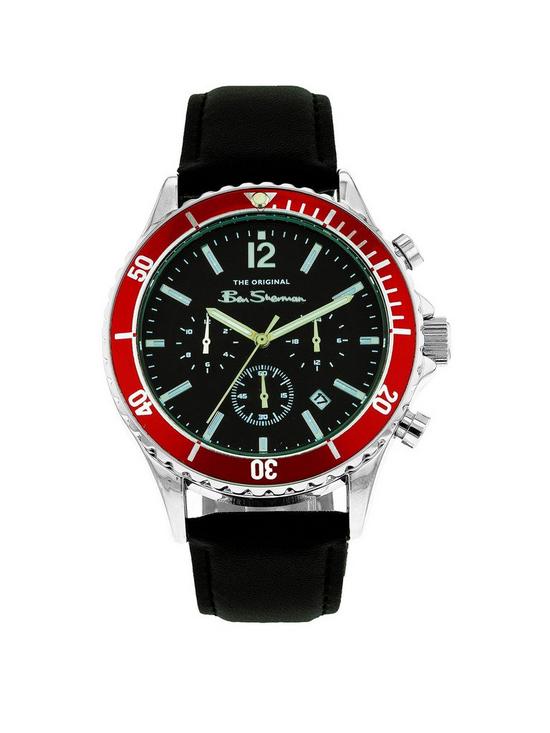 front image of ben-sherman-black-pu-strap-watch-with-black-dial