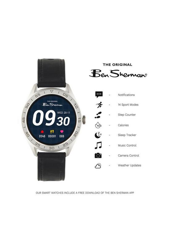 front image of ben-sherman-multisport-smartwatch-black-leather-strap
