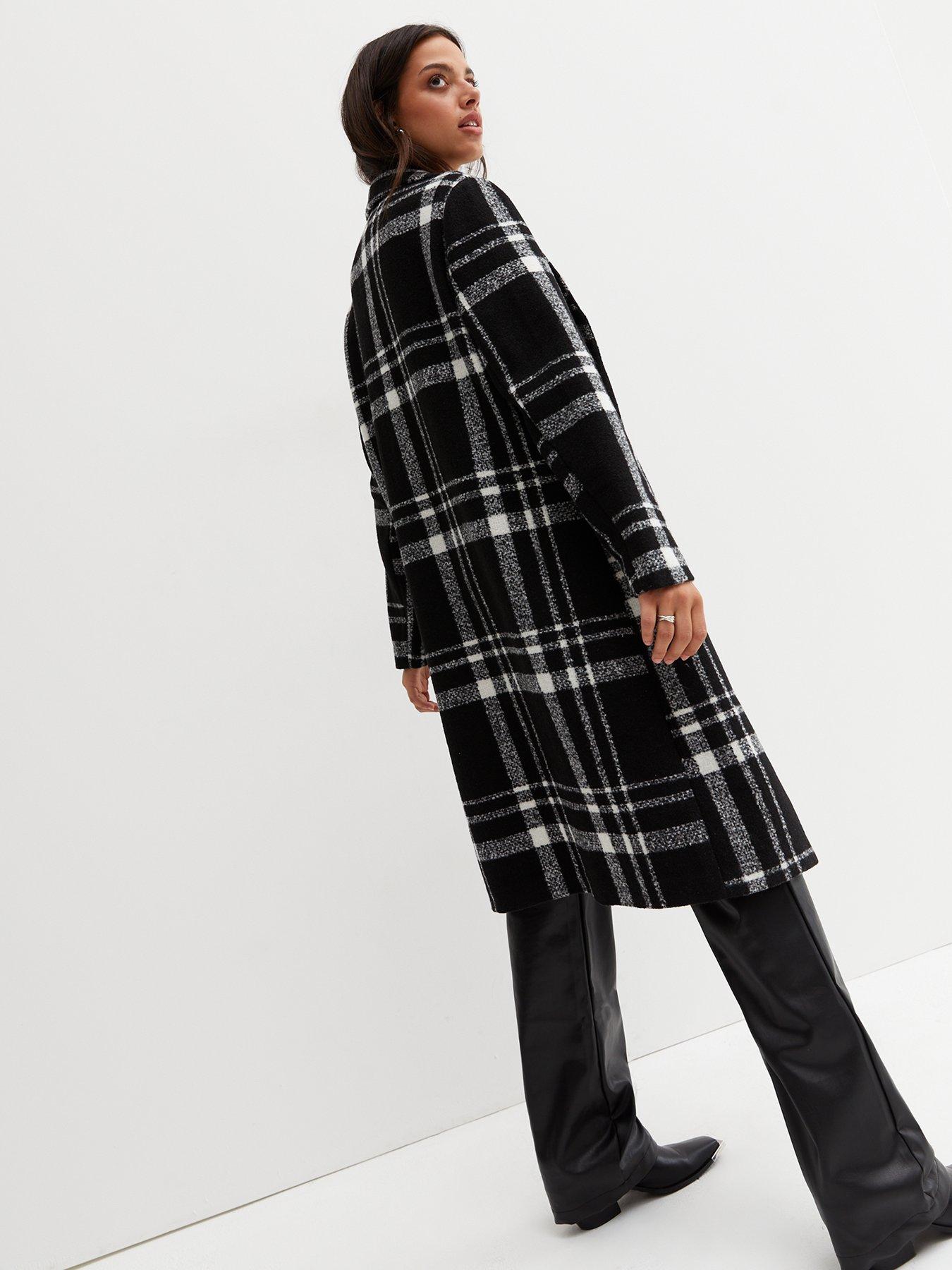 New Look Check Unlined Long Coat Black littlewoods