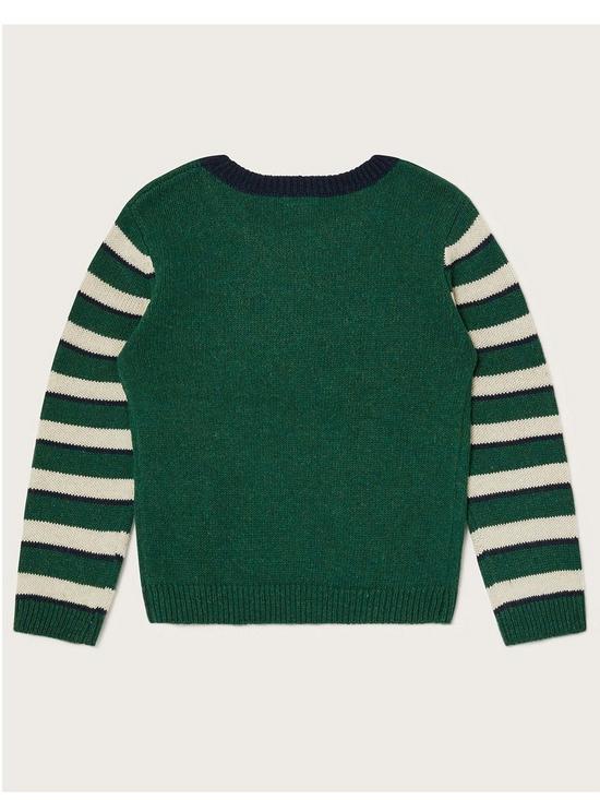 back image of monsoon-boys-woodland-animals-knitted-jumper-green