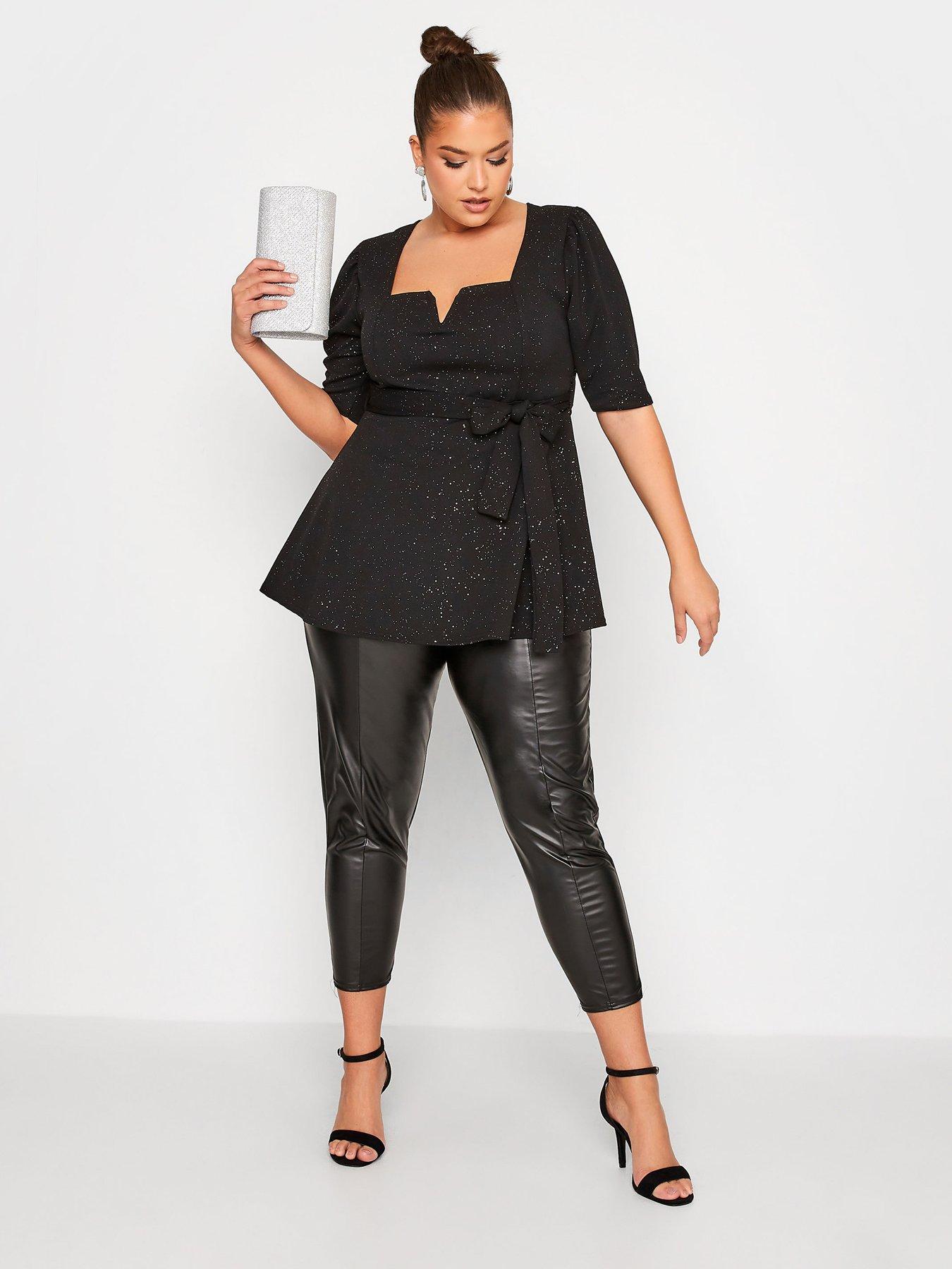  image of yours-party-notch-neck-peplum-top-black