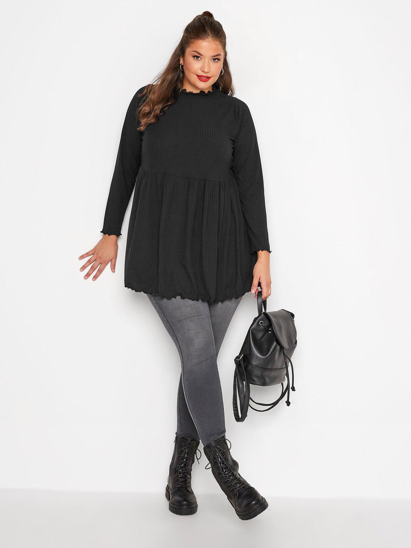 Rib Peplum Lettuce Edge Black