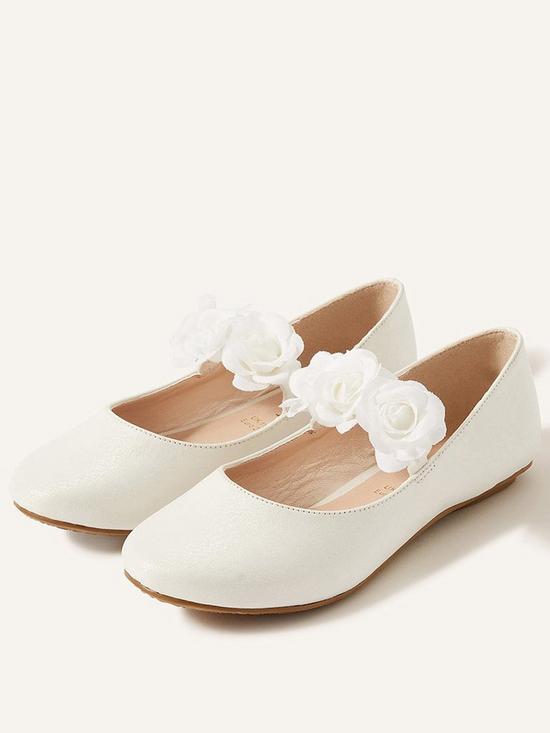 front image of monsoon-girls-shimmer-corsage-ballerina-shoes-ivory