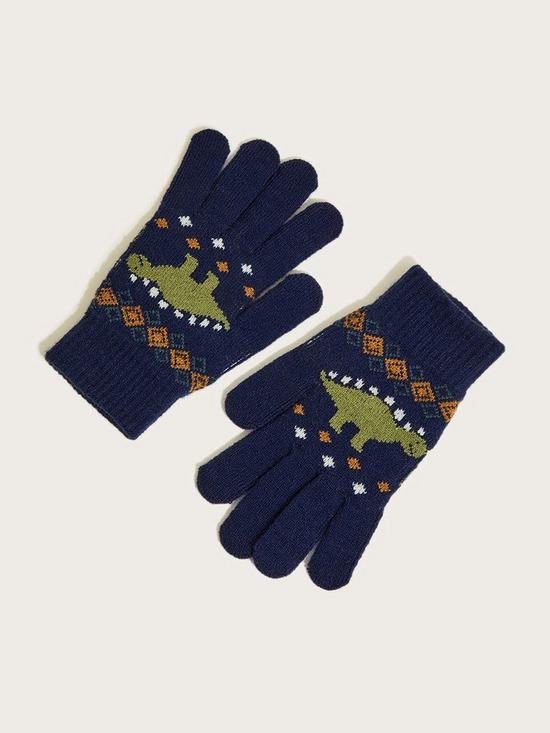 front image of monsoon-boys-grayson-dino-gloves-blue
